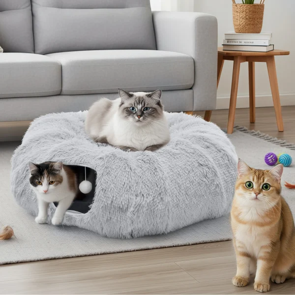 Soft Plush Cat Tunnel Bed Playground
