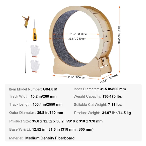 Wooden Cat Exercise Wheel with Detachable Carpet