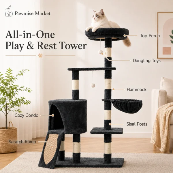 55.1" Multi-Level Cat Tree with Scratching Posts