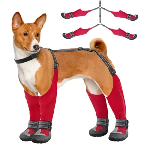 Adjustable Waterproof Dog Suspender Boots for Snow & Rain