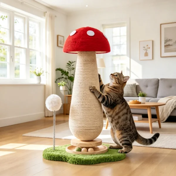 21" Mushroom Cat Scratching Post with Interactive Ball