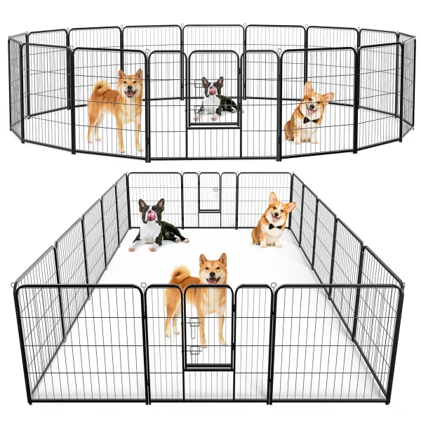 JHK 16-Panel Foldable Metal Dog Playpen Fence